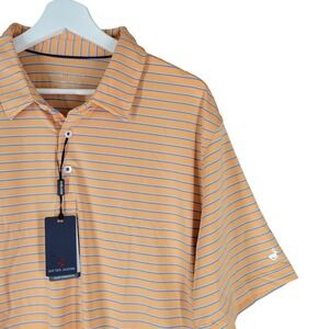 Michel Rouen Mens XL Orange Blue‎ Stripe Performance Polo Shirt Sun Smart Golf